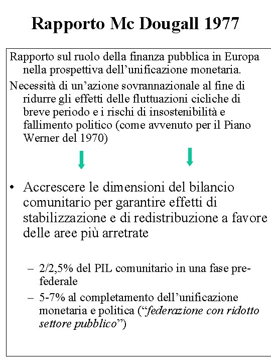 Rapporto Mc Dougall 1977 Rapporto sul ruolo della finanza pubblica in Europa nella prospettiva