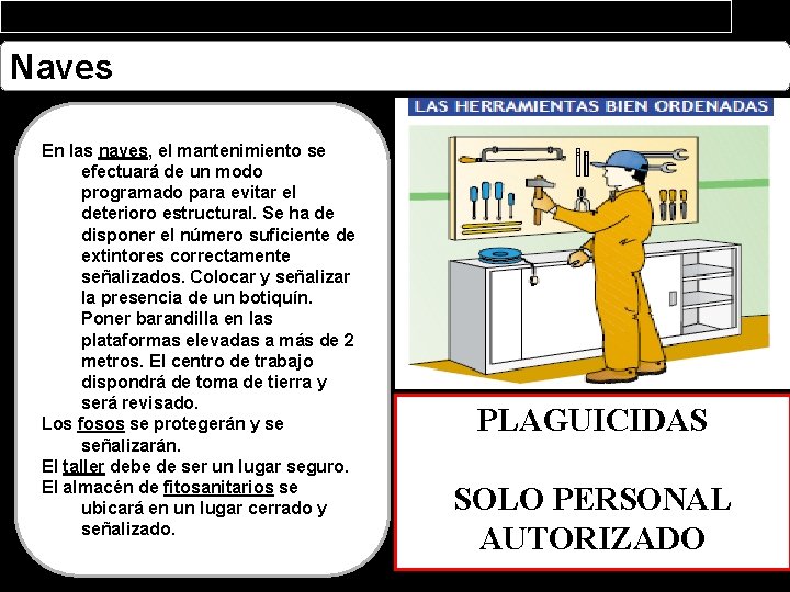 Naves En las naves, el mantenimiento se efectuará de un modo programado para evitar