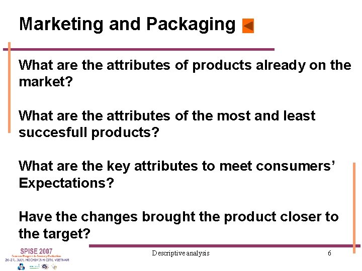 Marketing and Packaging What are the attributes of products already on the market? What