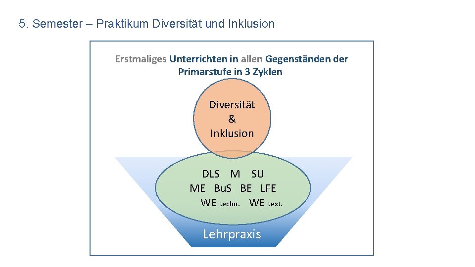 5. Semester – Praktikum Diversität und Inklusion Erstmaliges Unterrichten in allen Gegenständen der Primarstufe