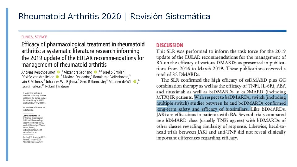 Rheumatoid Arthritis 2020 | Revisión Sistemática Infliximab Etanercept Uso del 44 % en los
