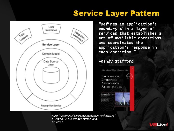 Service Layer Pattern “Defines an application’s boundary with a layer of services that establishes