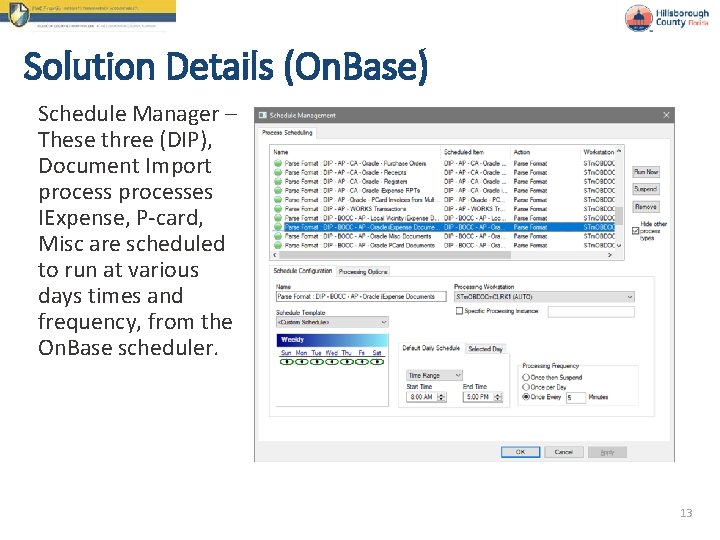 Solution Details (On. Base) Schedule Manager – These three (DIP), Document Import processes IExpense,