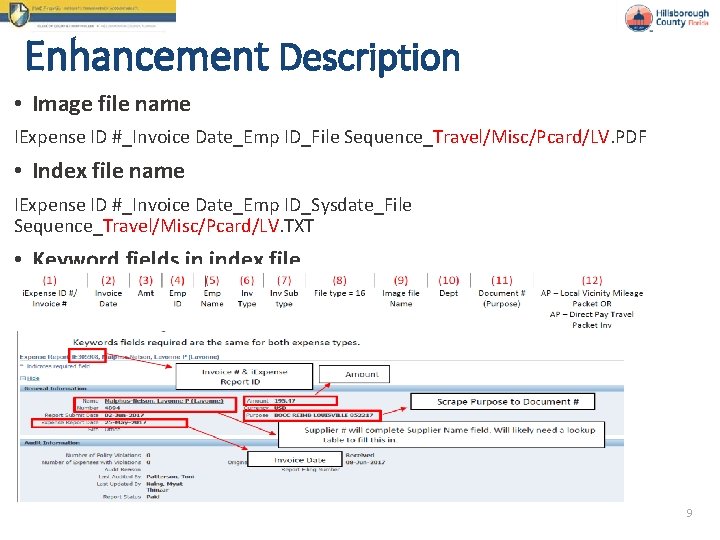 Enhancement Description • Image file name IExpense ID #_Invoice Date_Emp ID_File Sequence_Travel/Misc/Pcard/LV. PDF •