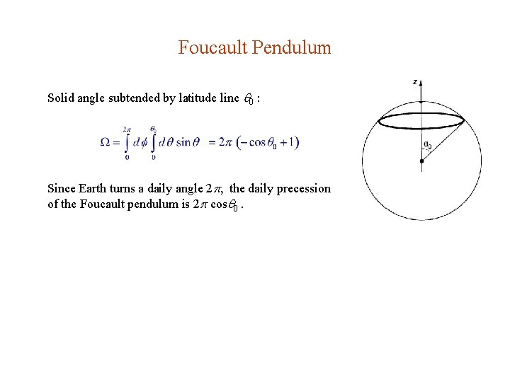 Foucault Pendulum Solid angle subtended by latitude line 0 : Since Earth turns a