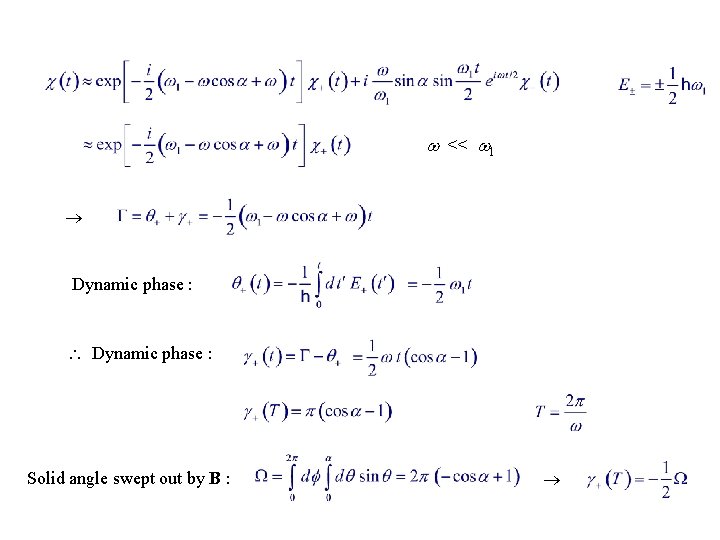  << 1 Dynamic phase : Solid angle swept out by B : 