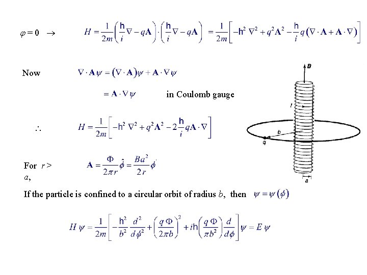  =0 Now in Coulomb gauge For r > a, If the particle is