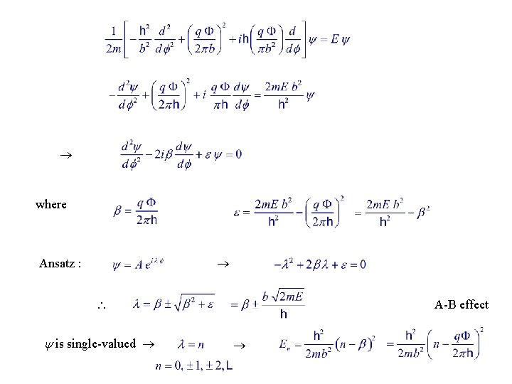  where Ansatz : is single-valued A-B effect 