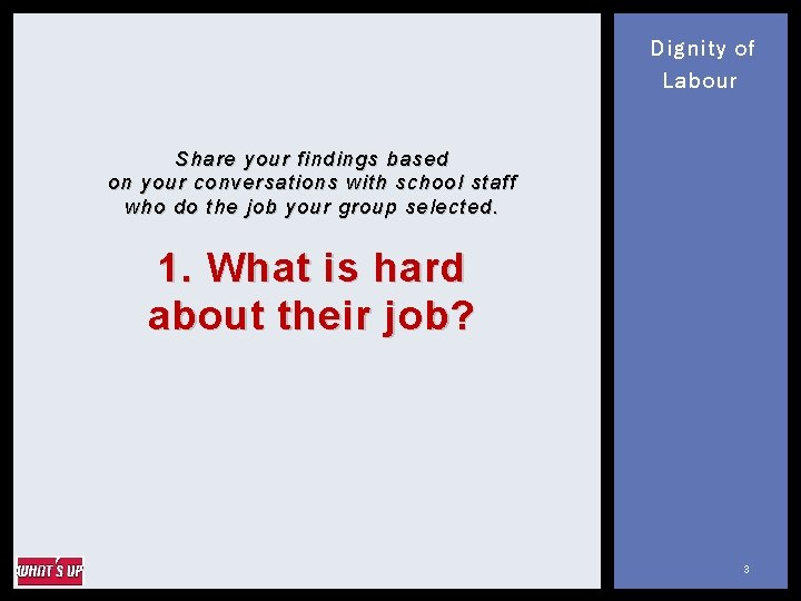 Dignity of Labour Share your findings based on your conversations with school staff who