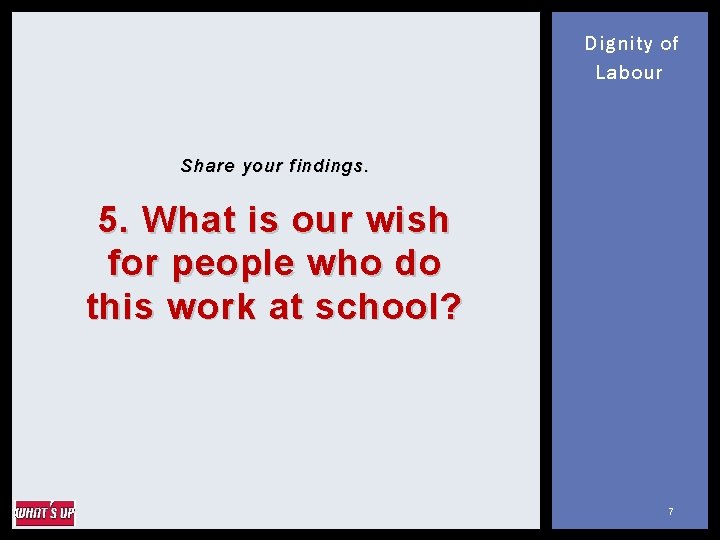 Dignity of Labour Share your findings. 5. What is our wish for people who