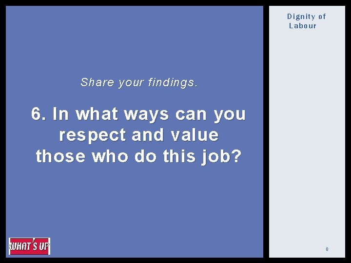 Dignity of Labour Share your findings. 6. In what ways can you respect and