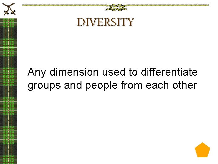 DIVERSITY Any dimension used to differentiate groups and people from each other 
