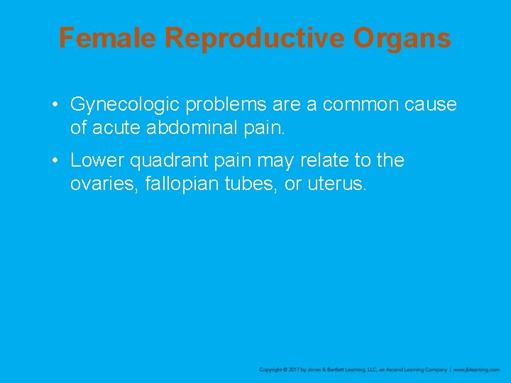 Female Reproductive Organs • Gynecologic problems are a common cause of acute abdominal pain.