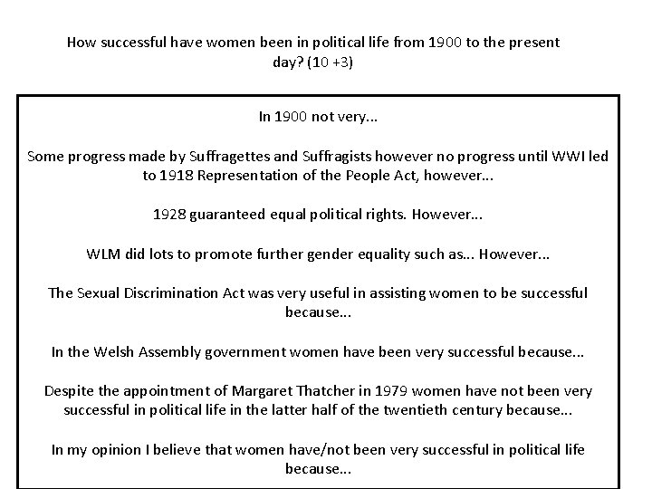 How successful have women been in political life from 1900 to the present day?