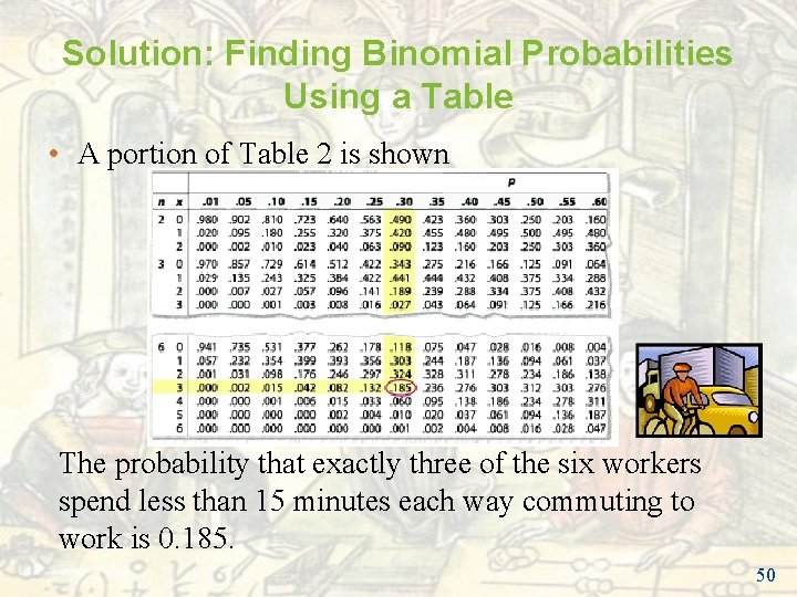 Solution: Finding Binomial Probabilities Using a Table • A portion of Table 2 is Solution: Finding Binomial Probabilities Using a Table • A portion of Table 2 is