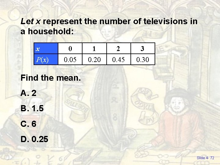 Let x represent the number of televisions in a household: x P(x) 0 0. Let x represent the number of televisions in a household: x P(x) 0 0.