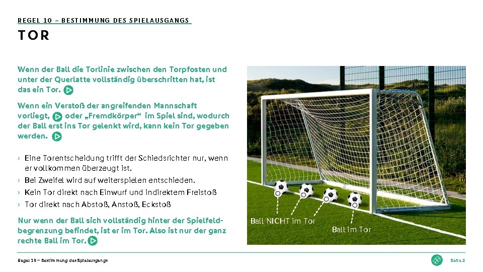 REGEL 10 – BESTIMMUNG DES SPIELAUSGANGS TOR Wenn der Ball die Torlinie zwischen den