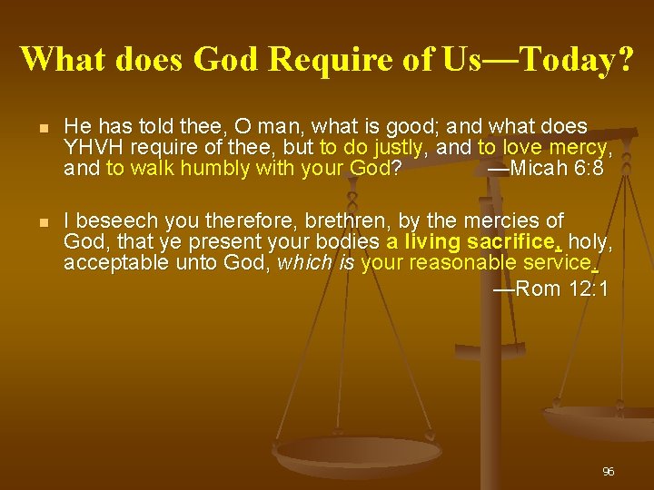 What does God Require of Us— Us Today? He has told thee, O man,