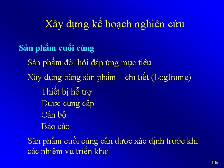 Xây dựng kế hoạch nghiên cứu Sản phẩm cuối cùng Sản phẩm đòi hỏi