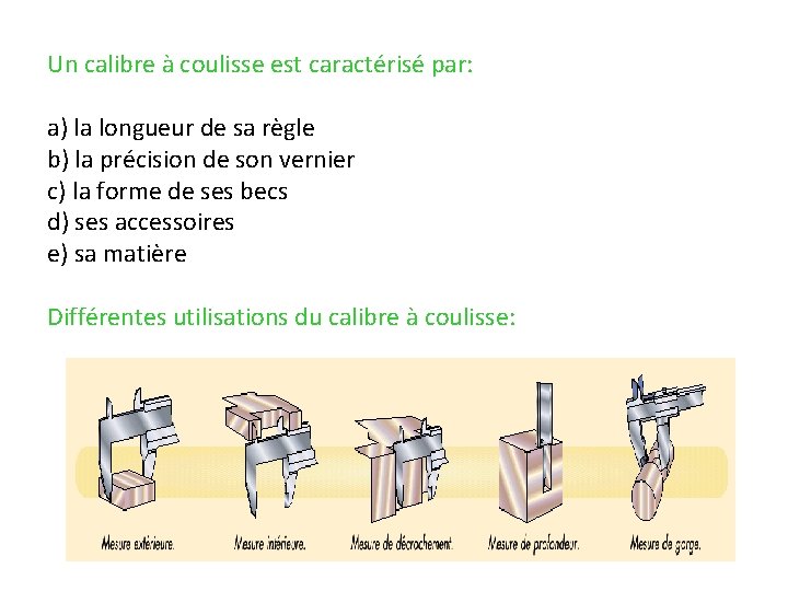 Un calibre à coulisse est caractérisé par: a) la longueur de sa règle b)