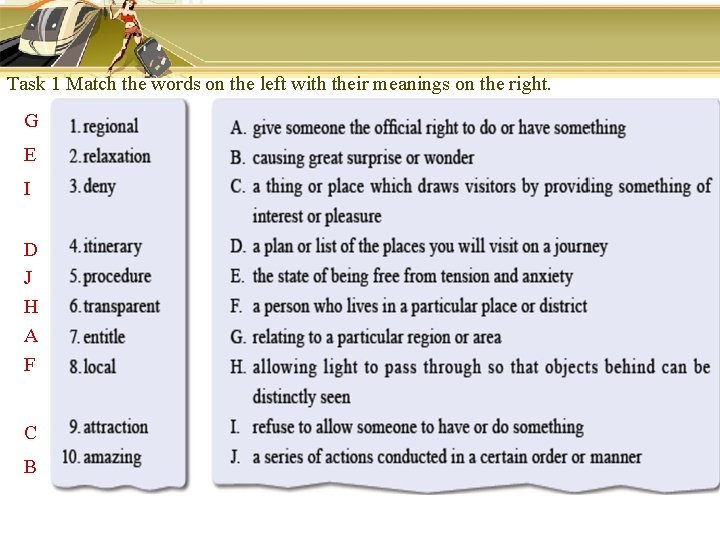 Task 1 Match the words on the left with their meanings on the right.