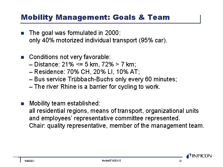 Mobility Management: Goals & Team n The goal was formulated in 2000: only 40%