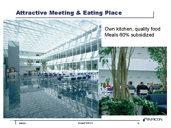 Attractive Meeting & Eating Place Own kitchen, quality food Meals 60% subsidized 6/9/2021 Mo.