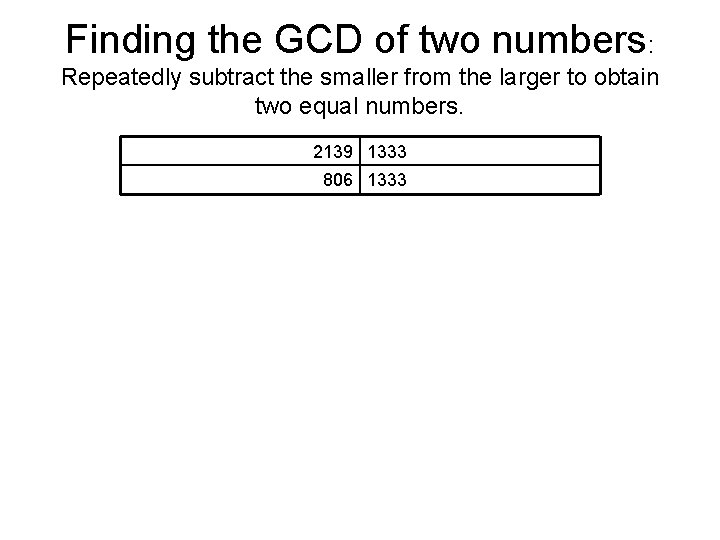 Finding the GCD of two numbers: Repeatedly subtract the smaller from the larger to