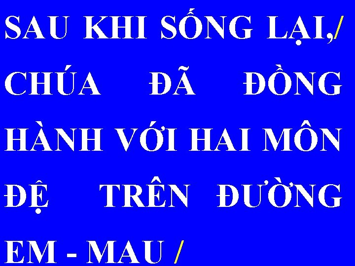 SAU KHI SỐNG LẠI, / CHÚA ĐÃ ĐỒNG HÀNH VỚI HAI MÔN ĐỆ TRÊN