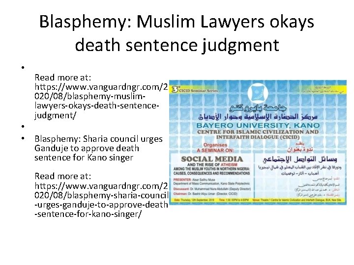 Blasphemy: Muslim Lawyers okays death sentence judgment • Read more at: https: //www. vanguardngr.