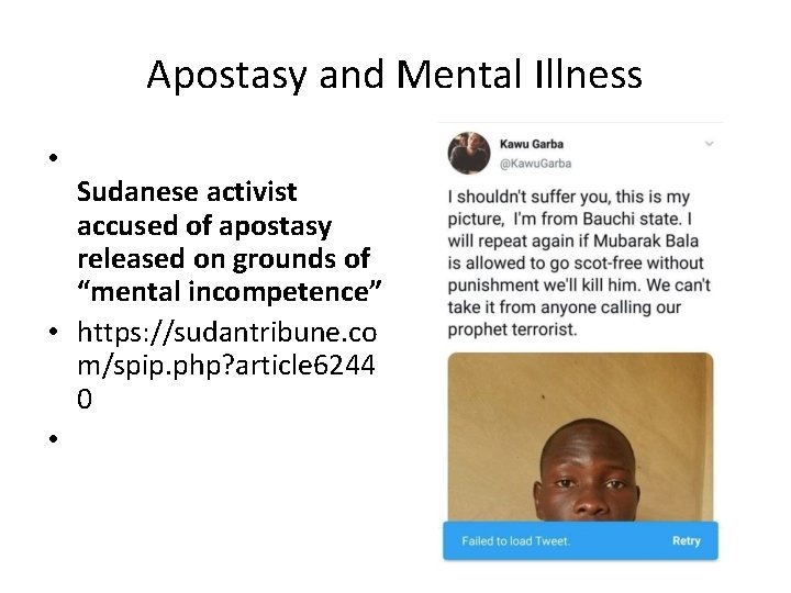 Apostasy and Mental Illness • Sudanese activist accused of apostasy released on grounds of