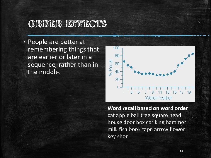 ORDER EFFECTS ▪ People are better at remembering things that are earlier or later