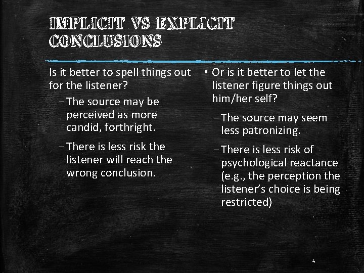 IMPLICIT VS EXPLICIT CONCLUSIONS Is it better to spell things out for the listener?