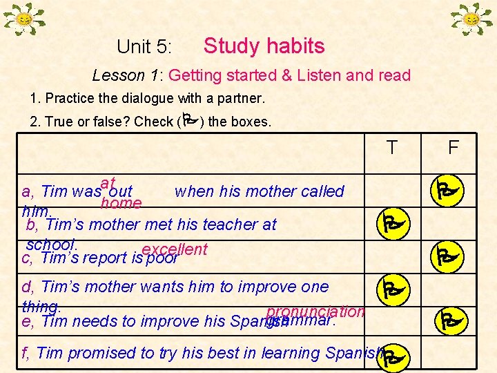 Unit 5: Study habits Lesson 1: Getting started & Listen and read 1. Practice