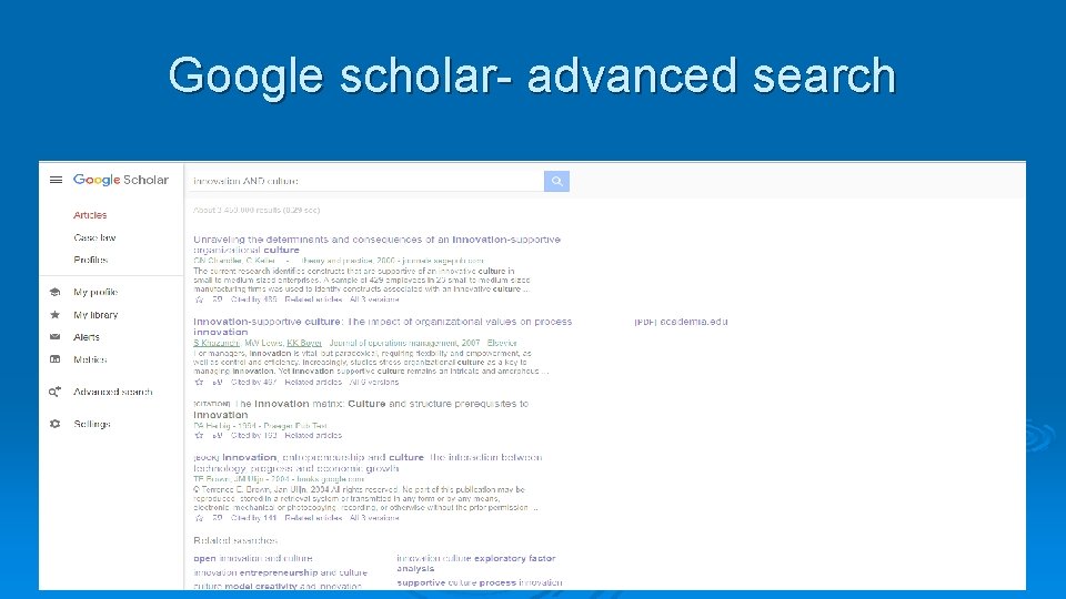 Google scholar- advanced search 