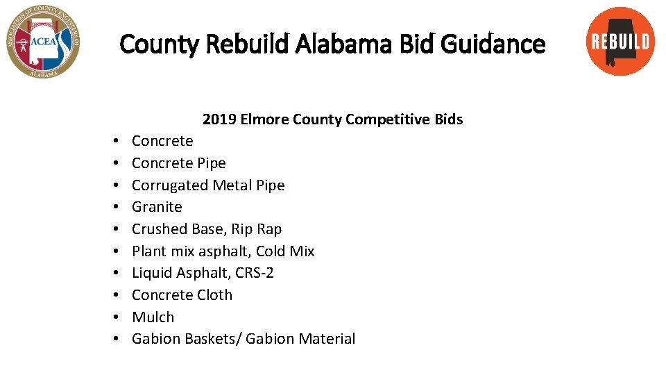 County Rebuild Alabama Bid Guidance 2019 Elmore County Competitive Bids • • • Concrete