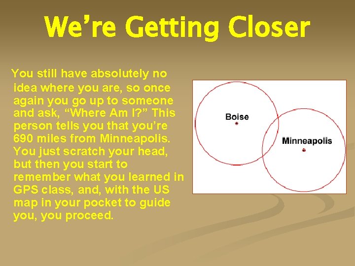 We’re Getting Closer You still have absolutely no idea where you are, so once