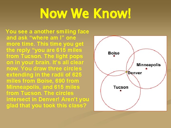 Now We Know! You see a another smiling face and ask “where am I”