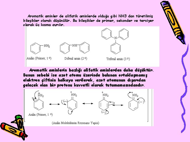 Aromatik aminler de alifatik aminlerde olduğu gibi NH 3 dan türetilmiş bileşikler olarak düşünülür.