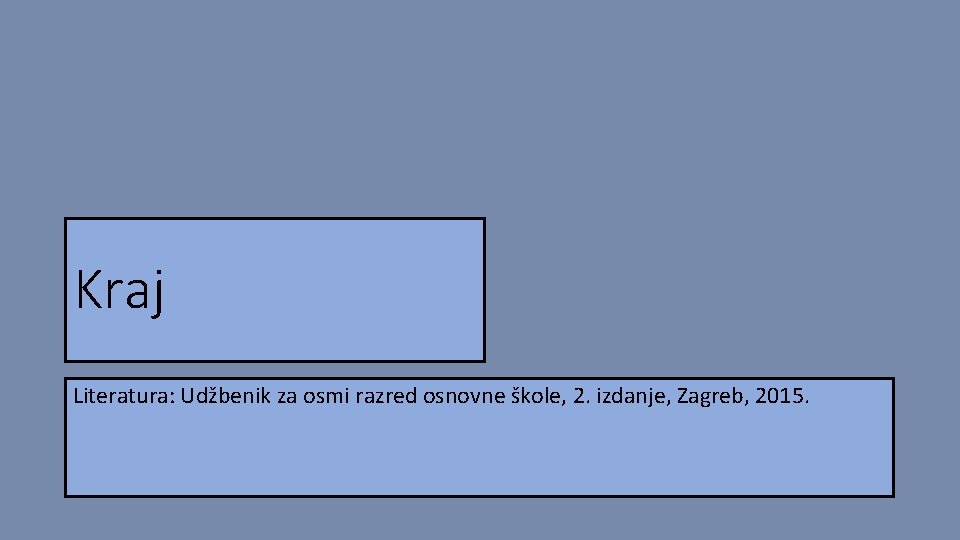 Kraj Literatura: Udžbenik za osmi razred osnovne škole, 2. izdanje, Zagreb, 2015. 