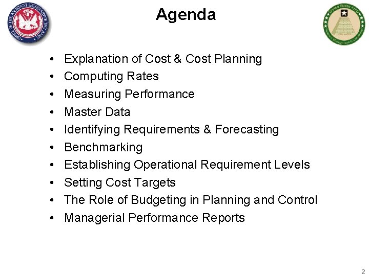 Agenda • • • Explanation of Cost & Cost Planning Computing Rates Measuring Performance