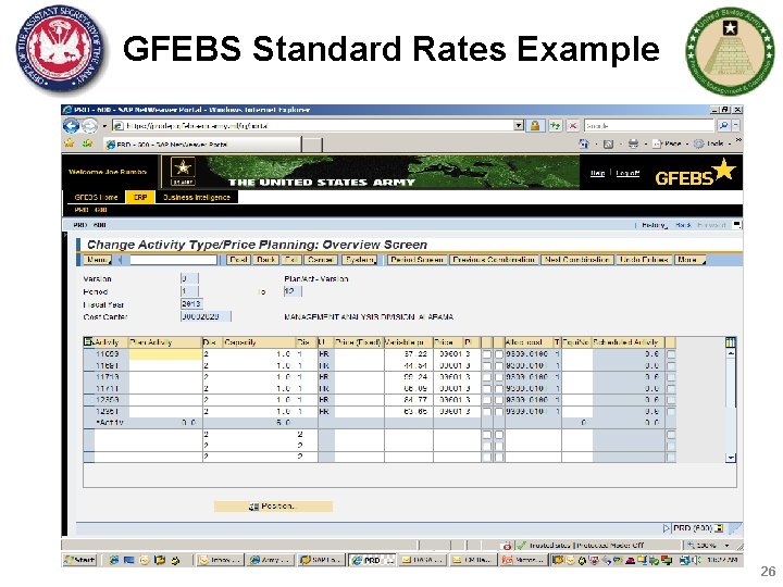GFEBS Standard Rates Example 26 