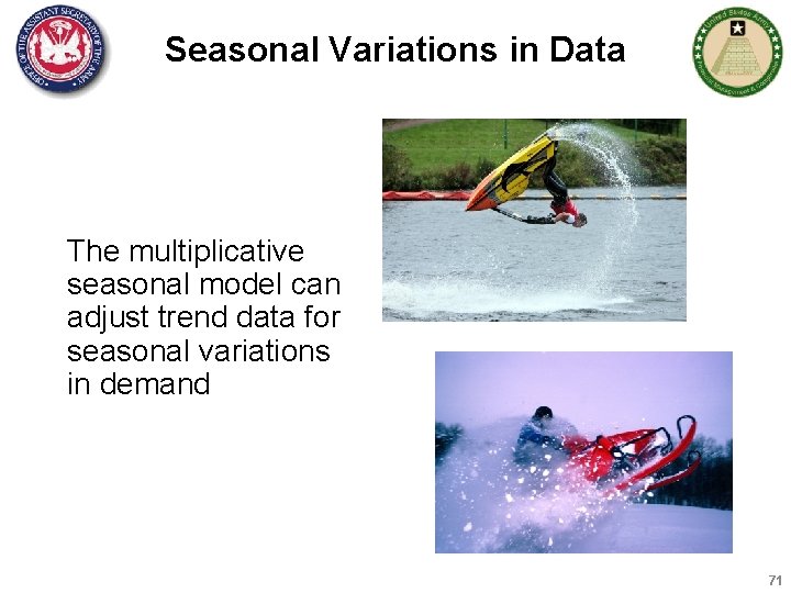 Seasonal Variations in Data The multiplicative seasonal model can adjust trend data for seasonal