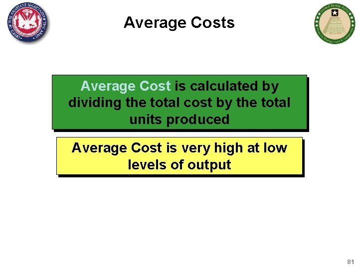 Average Costs Average Cost is calculated by dividing the total cost by the total