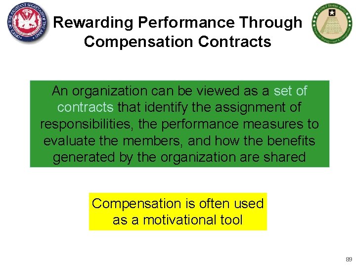 Rewarding Performance Through Compensation Contracts An organization can be viewed as a set of