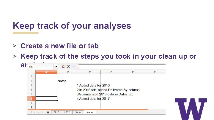 Keep track of your analyses > Create a new file or tab > Keep