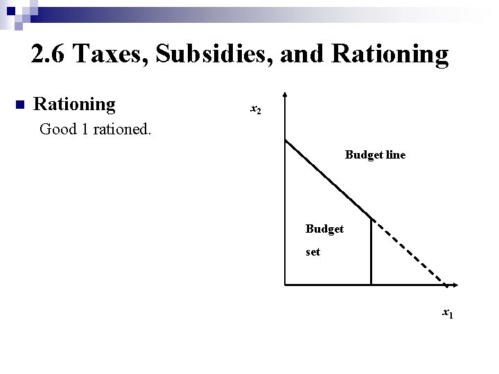 2. 6 Taxes, Subsidies, and Rationing n Rationing x 2 Good 1 rationed. Budget