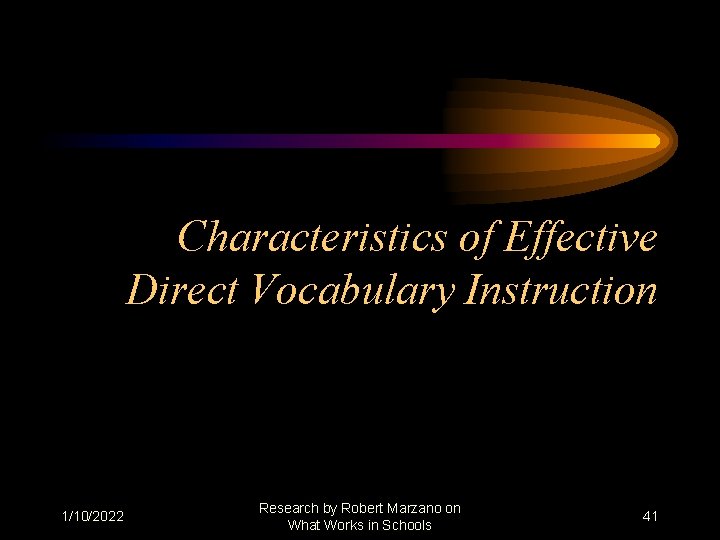 Characteristics of Effective Direct Vocabulary Instruction 1/10/2022 Research by Robert Marzano on What Works