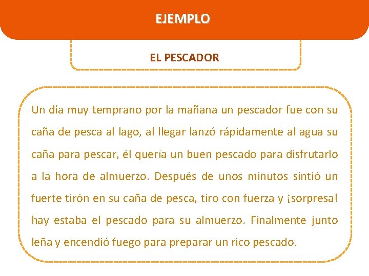 EJEMPLO EL PESCADOR Un día muy temprano por la mañana un pescador fue con