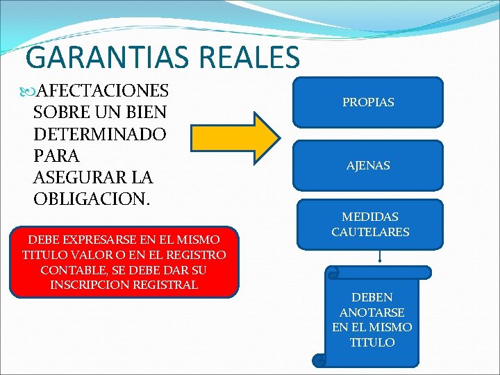 GARANTIAS REALES AFECTACIONES SOBRE UN BIEN DETERMINADO PARA ASEGURAR LA OBLIGACION. DEBE EXPRESARSE EN